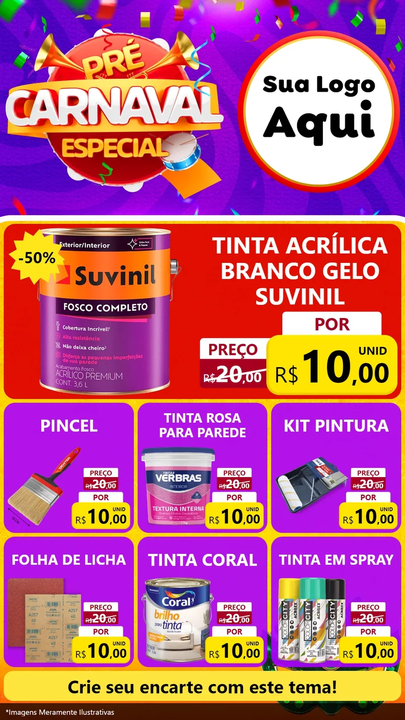 Modelo de Rede Social para Stories com o tema Pré-Carnaval Especial para Tintas e Ferramentas
