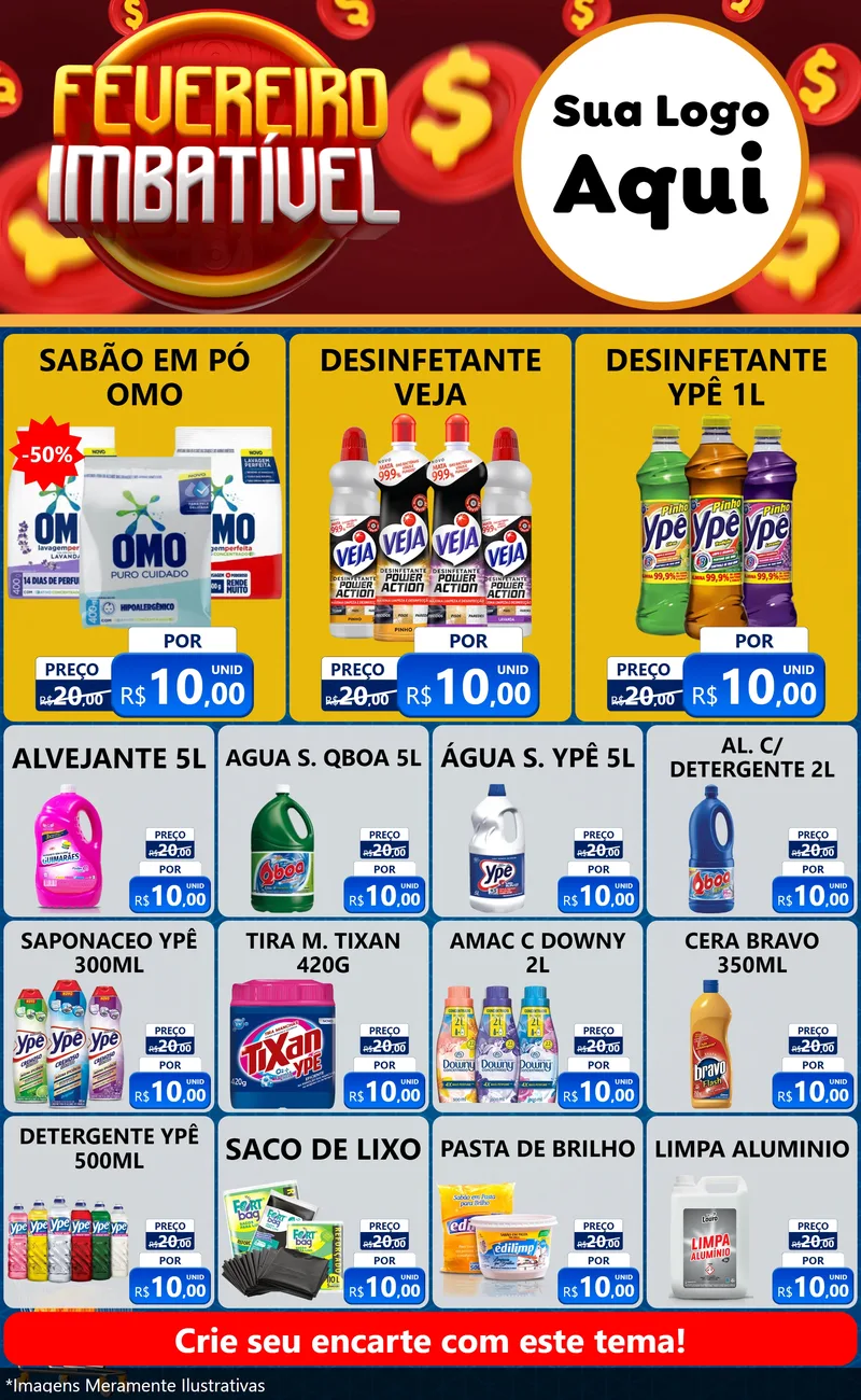 Modelo de Encarte para Encarte Grande com o tema Fevereiro Imbatível para Produtos de Limpeza