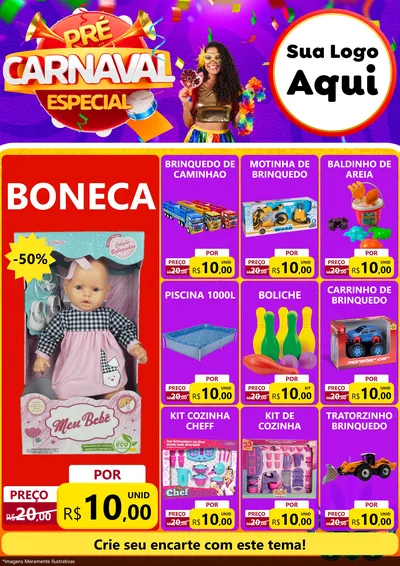 Modelo de Encarte para Encarte A4 Vertical com o tema Pré-Carnaval Especial para Brinquedos