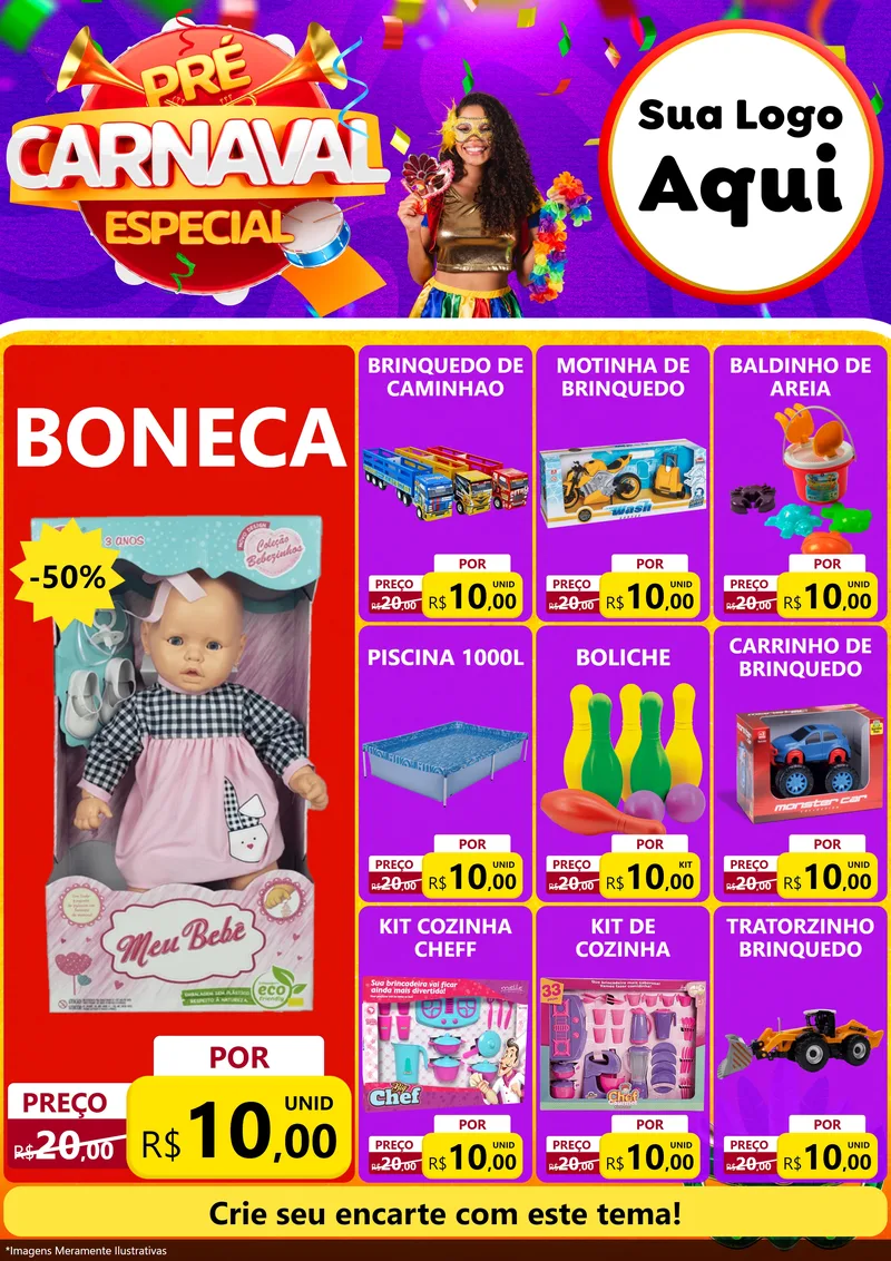Modelo de Encarte para Encarte A4 Vertical com o tema Pré-Carnaval Especial para Brinquedos