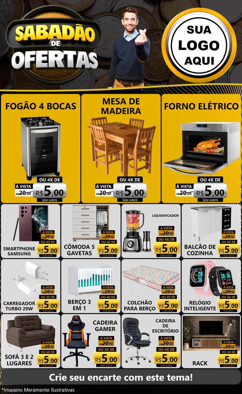 Modelo de Encarte para Encarte Grande com o tema Sabadão de Ofertas para Móveis e Eletro