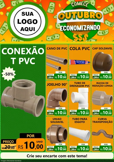 Modelo de Encarte para Encarte A4 Vertical com o tema Comece Outubro Economizando para Tubos e conexões