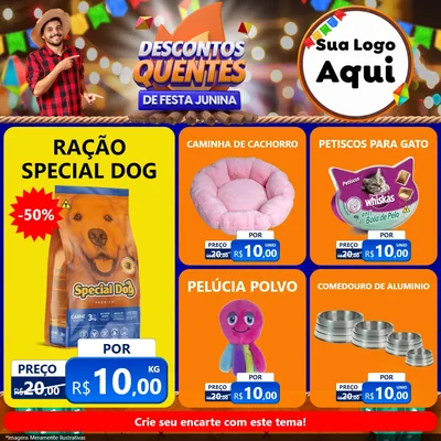 Modelo de Rede Social para Feed Facebook com o tema Descontos Quentes de Festa Junina para Pet Shop