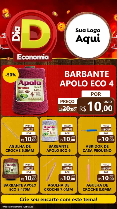 Modelo de Rede Social para Stories com o tema Dia D Economia para Armarinho e Aviamentos