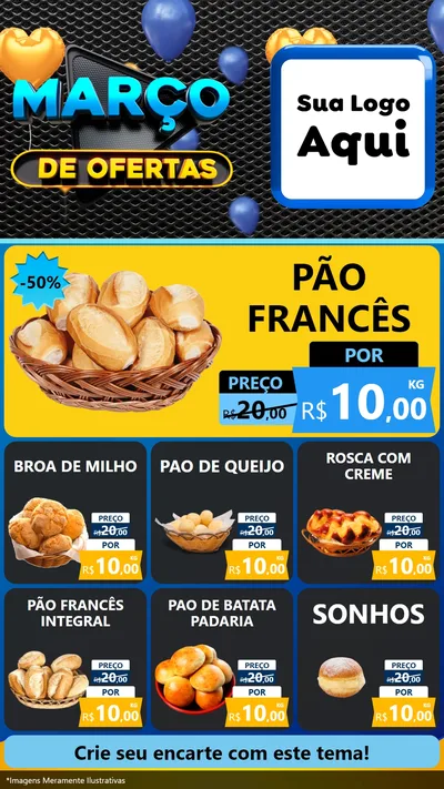 Modelo de Rede Social para Stories com o tema Março de Ofertas para Padaria