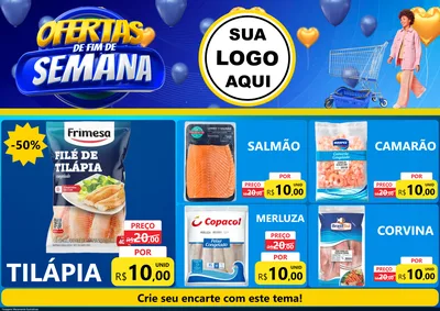 Modelo de Encarte para Encarte A4 Horizontal com o tema Ofertas de Fim de Semana para Peixaria
