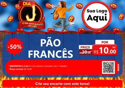 Modelo de Cartaz para Cartaz A4 Horizontal com o tema Dia J - O Dia Mais Barato Do Mês para Padaria