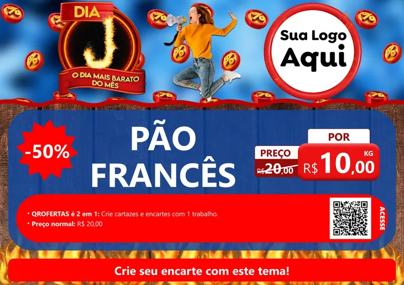 Modelo de Cartaz para Cartaz A4 Horizontal com o tema Dia J - O Dia Mais Barato Do Mês para Padaria