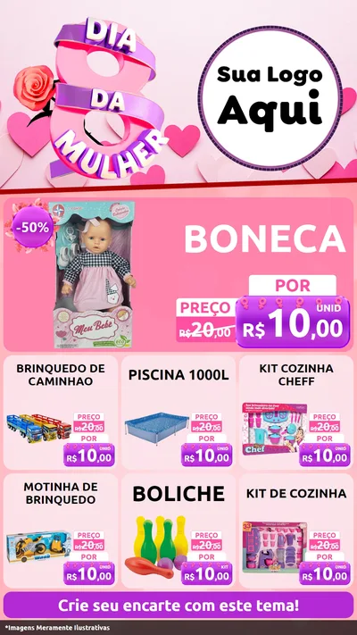 Modelo de Rede Social para Stories com o tema Dia da Mulher para Brinquedos