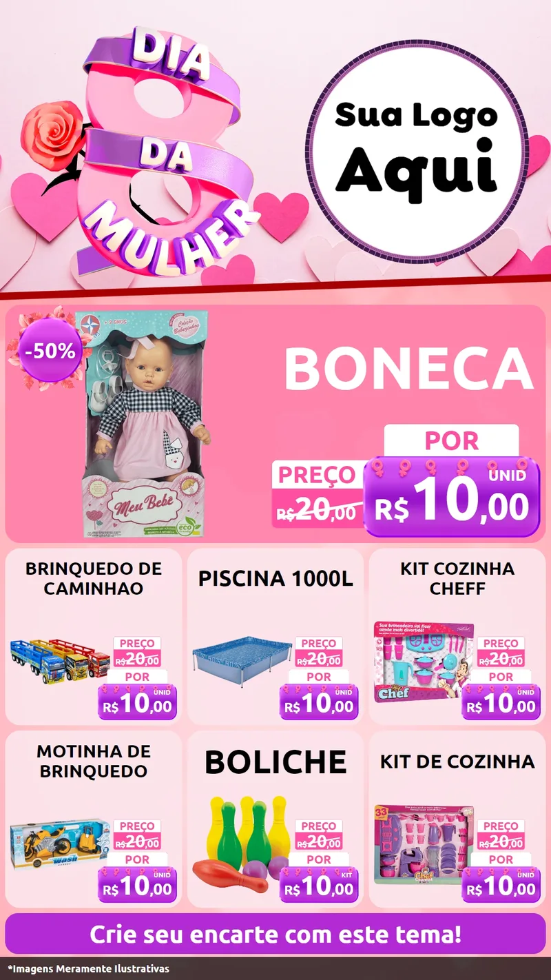 Modelo de Rede Social para Stories com o tema Dia da Mulher para Brinquedos