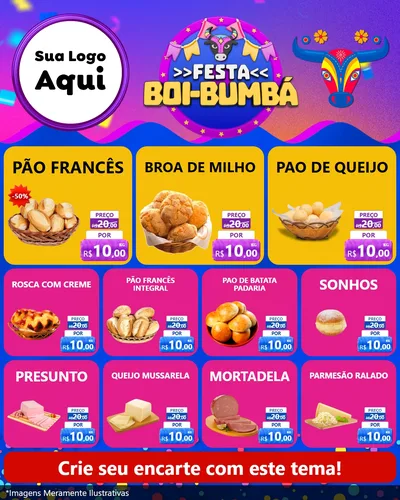 Modelo de Rede Social para Feed Instagram com o tema Festa Boi-Bumbá para Padaria