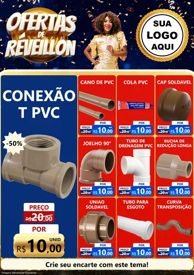Modelo de Encarte para Encarte A4 Vertical com o tema Ofertas de Réveillon para Tubos e conexões
