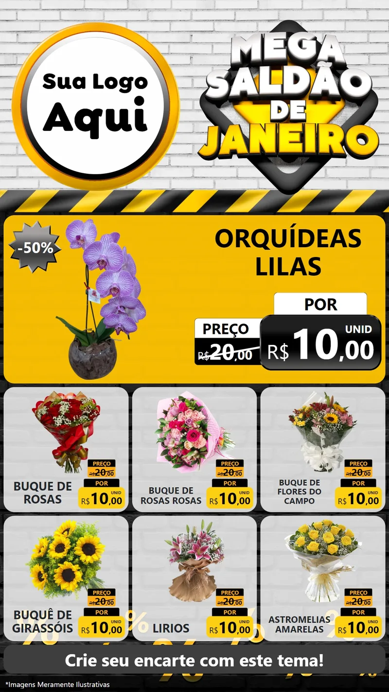 Modelo de Rede Social para Stories com o tema Mega Saldão de Janeiro para Floricultura e jardim