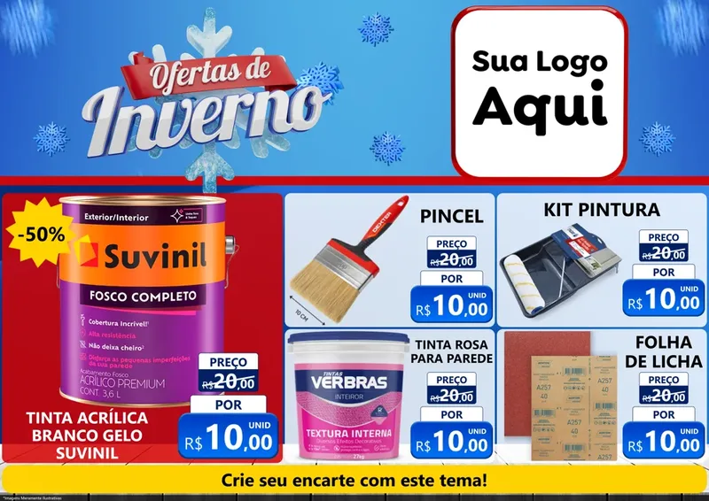 Modelo de Encarte para Encarte A4 Horizontal com o tema Ofertas de Inverno para Tintas e Ferramentas