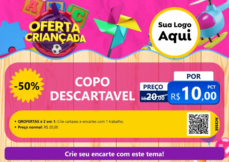 Modelo de Cartaz para Cartaz A4 Horizontal com o tema Oferta da Criançada para Embalagens