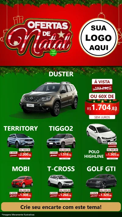 Modelo de Rede Social para Stories com o tema Ofertas de Natal para Concessionaria de Carros
