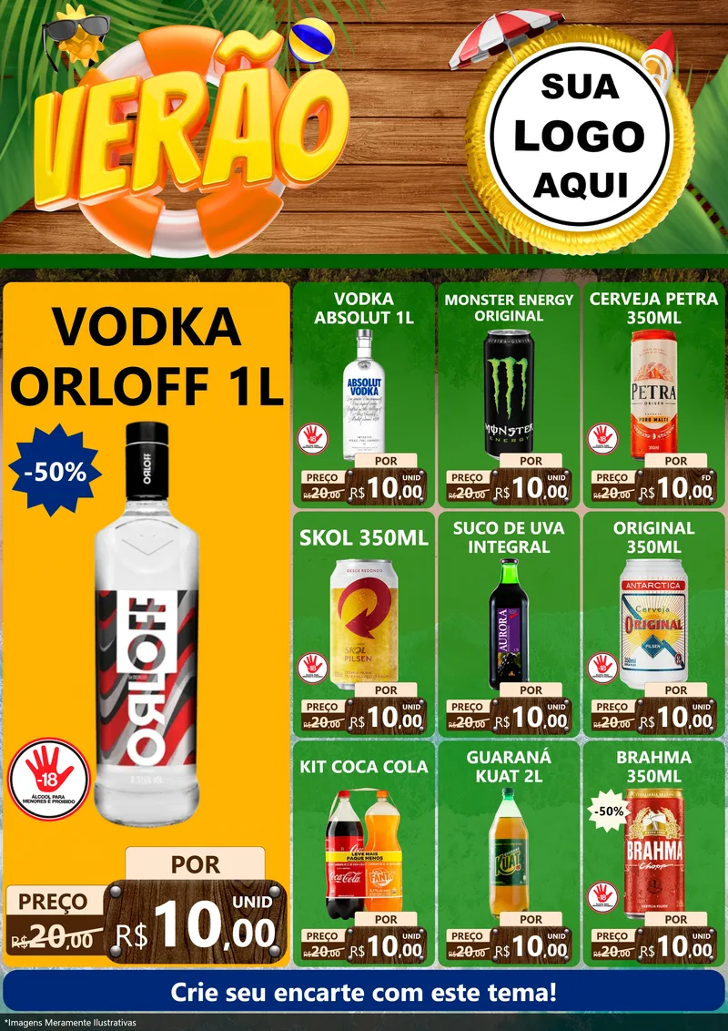 Modelo de Encarte para Encarte A4 Vertical com o tema Verão para Distribuidora de bebidas
