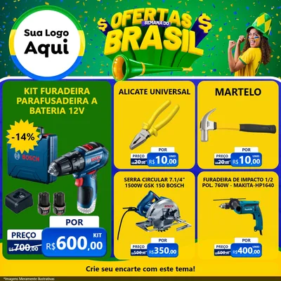 Modelo de Rede Social para Feed Facebook com o tema Ofertas Semana do Brasil para Maquinas e Ferramentas