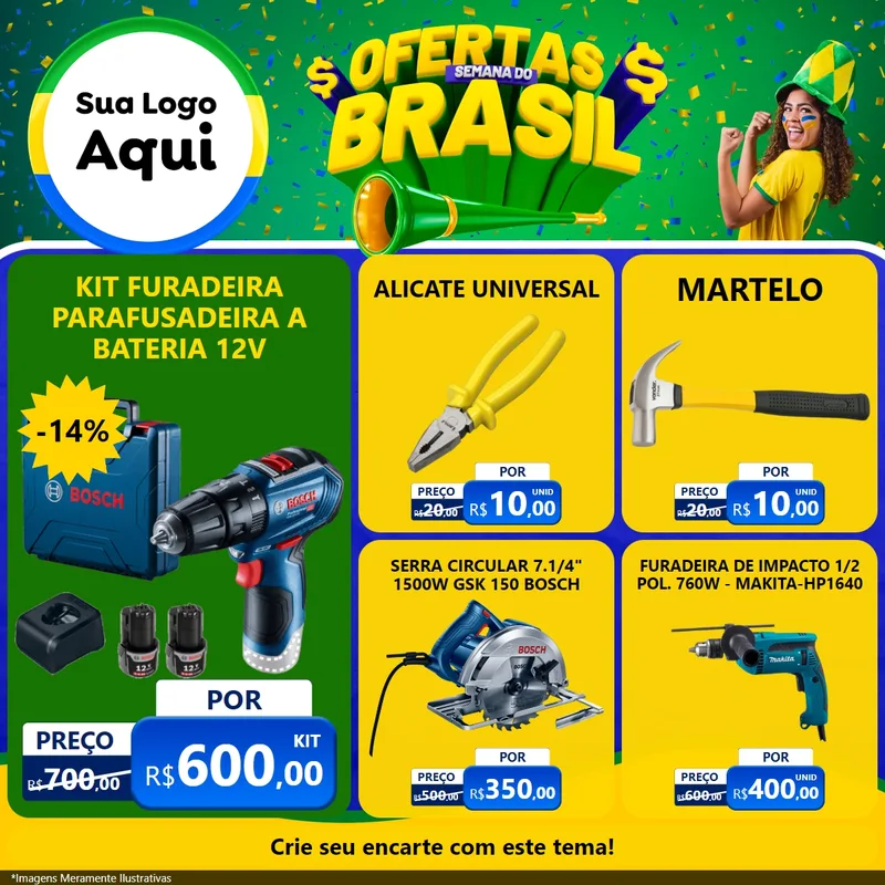 Modelo de Rede Social para Feed Facebook com o tema Ofertas Semana do Brasil para Maquinas e Ferramentas
