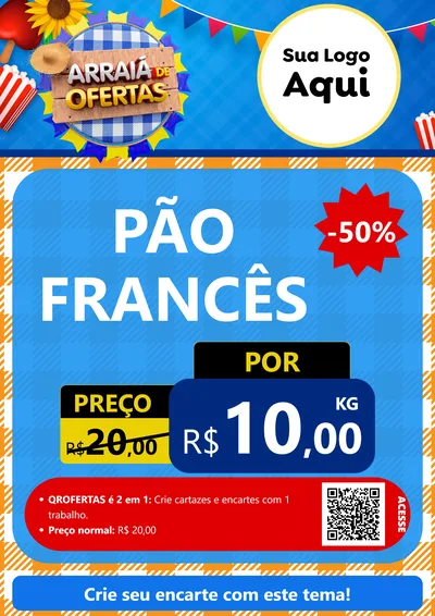 Modelo de Cartaz para Cartaz A4 Vertical com o tema Arraiá de Ofertas para Padaria