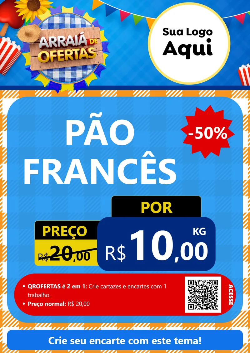 Modelo de Cartaz para Cartaz A4 Vertical com o tema Arraiá de Ofertas para Padaria