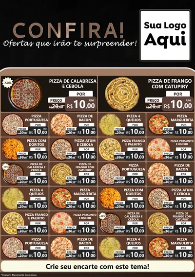 Modelo de Encarte para Encarte A4 Vertical com o tema Confira! Ofertas que irão te surpreender! para Pizzaria