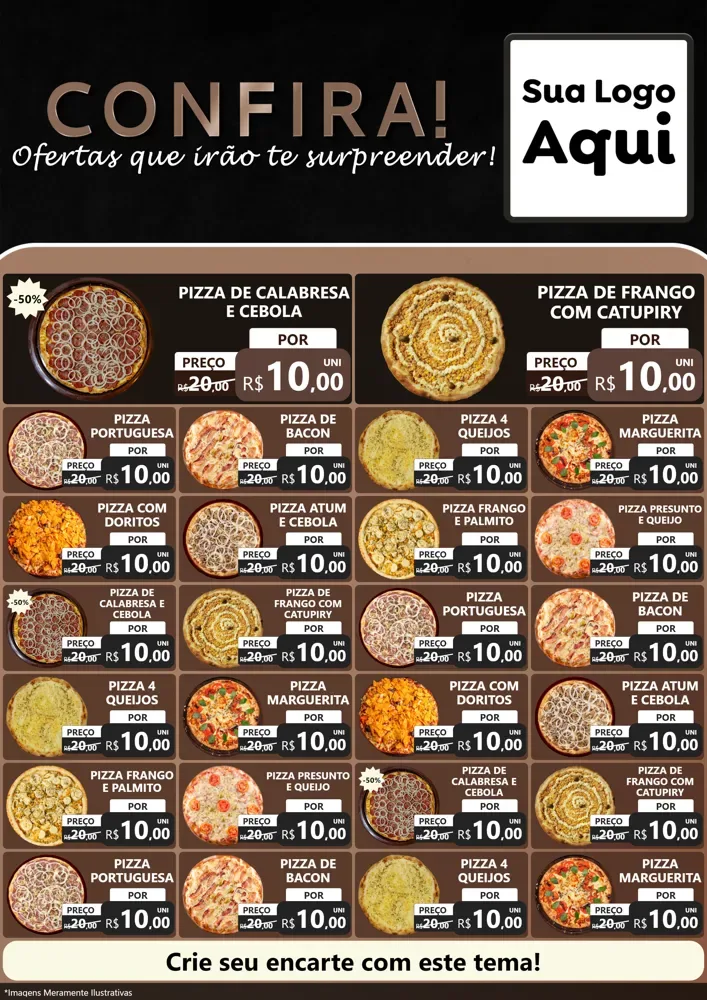 Modelo de Encarte para Encarte A4 Vertical com o tema Confira! Ofertas que irão te surpreender! para Pizzaria
