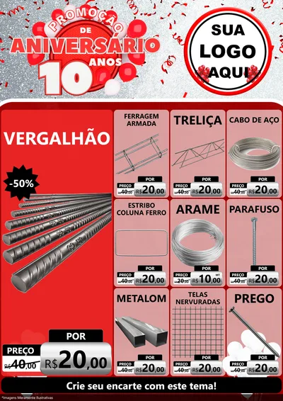 Modelo de Encarte para Encarte A4 Vertical com o tema Promoção de Aniversário - 10 Anos para Ferragens