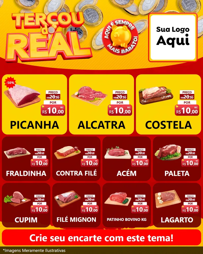 Modelo de Rede Social para Feed Instagram com o tema Terçou do Real para Açougue