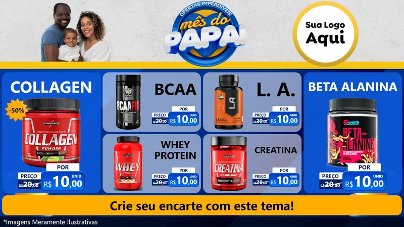 Modelo de TV para TV Horizontal com o tema Ofertas Imperdíveis Mês Do Papai para Suplementos alimentares