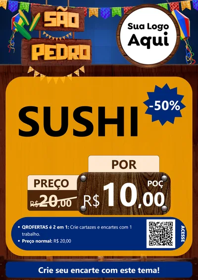 Modelo de Cartaz para Cartaz A4 Vertical com o tema São Pedro para Comida japonesa