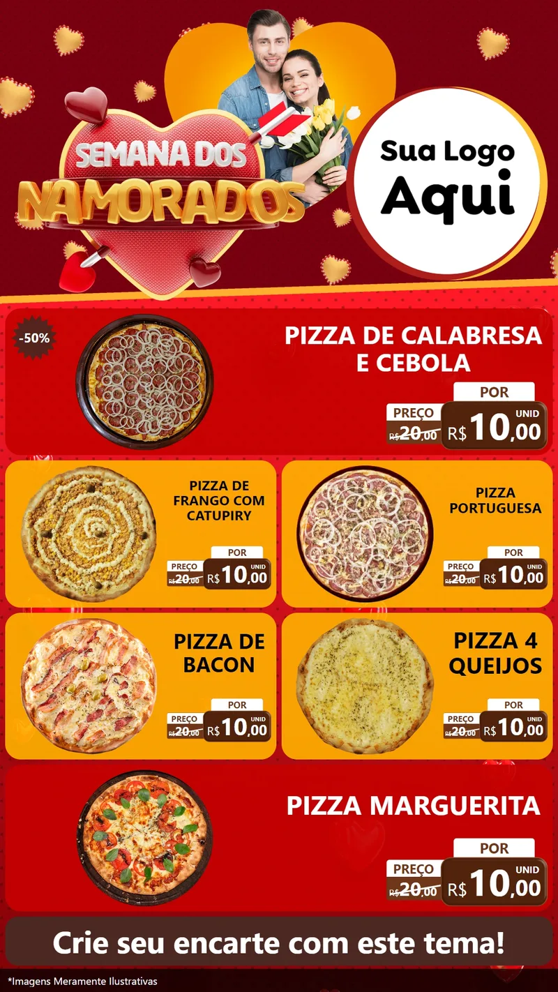 Modelo de TV para TV Vertical com o tema Semana dos Namorados para Pizzaria