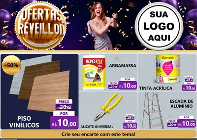 Modelo de Encarte para Encarte A4 Horizontal com o tema Ofertas de Réveillon para Material para Construção