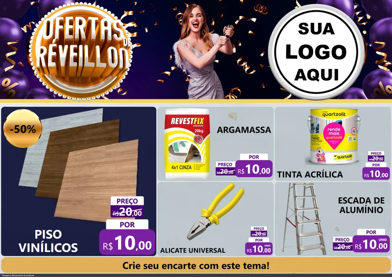 Modelo de Encarte para Encarte A4 Horizontal com o tema Ofertas de Réveillon para Material para Construção