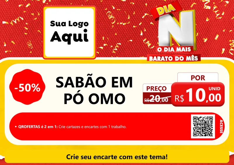 Modelo de Cartaz para Cartaz A4 Horizontal com o tema Dia N o Dia Mais Barato do Mês para Produtos de Limpeza