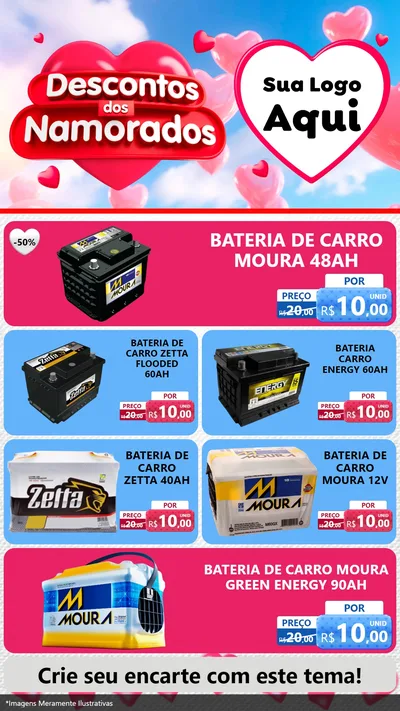 Modelo de TV para TV Vertical com o tema Descontos dos Namorados para Baterias Elétricas