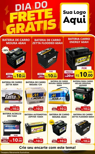 Modelo de Encarte para Encarte Grande com o tema Dia do Frete Grátis para Baterias Elétricas