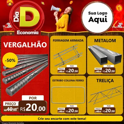 Modelo de Rede Social para Feed Facebook com o tema Dia D Economia para Ferragens
