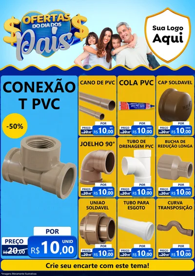 Modelo de Encarte para Encarte A4 Vertical com o tema Ofertas do Dia dos Pais para Tubos e conexões