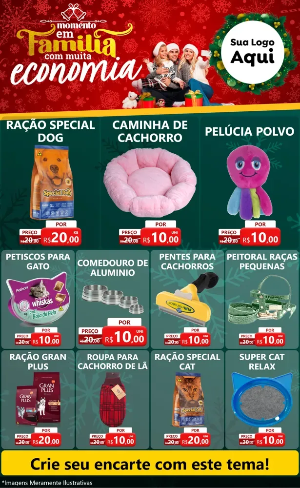 Modelo de Encarte para Encarte Grande com o tema Momento em Família (Natal) para Pet Shop
