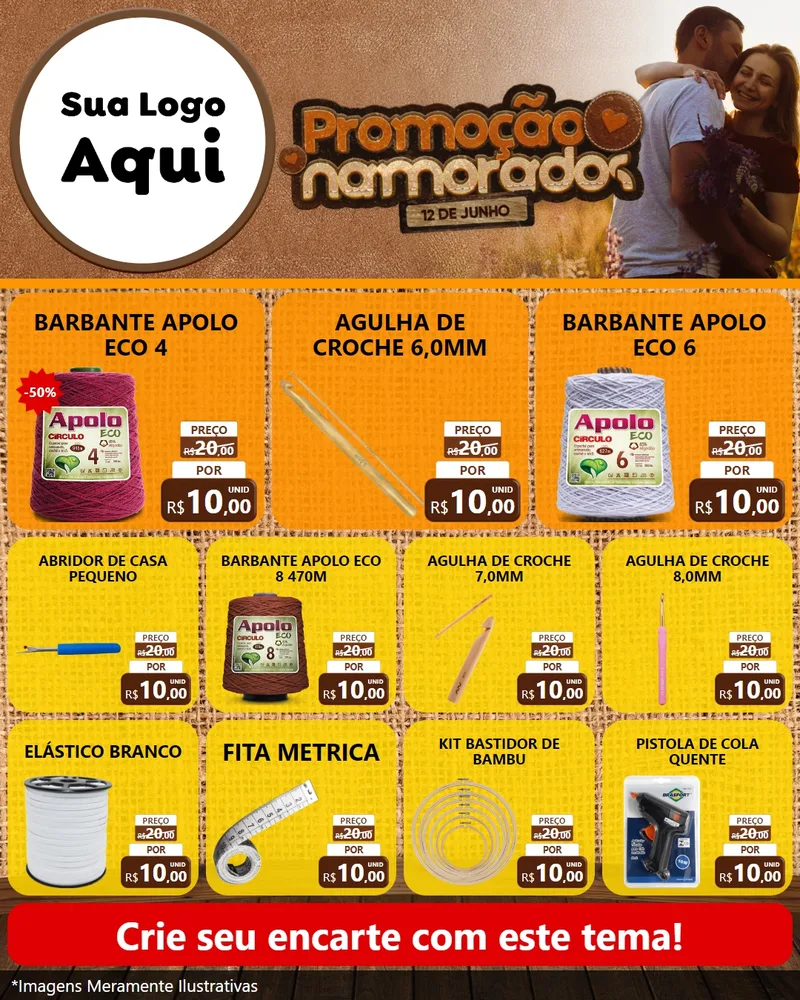 Modelo de Rede Social para Feed Instagram com o tema Promoção Namorados para Armarinho e Aviamentos