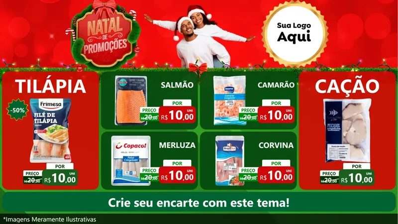 Modelo de TV para TV Horizontal com o tema Natal de Promoções para Peixaria