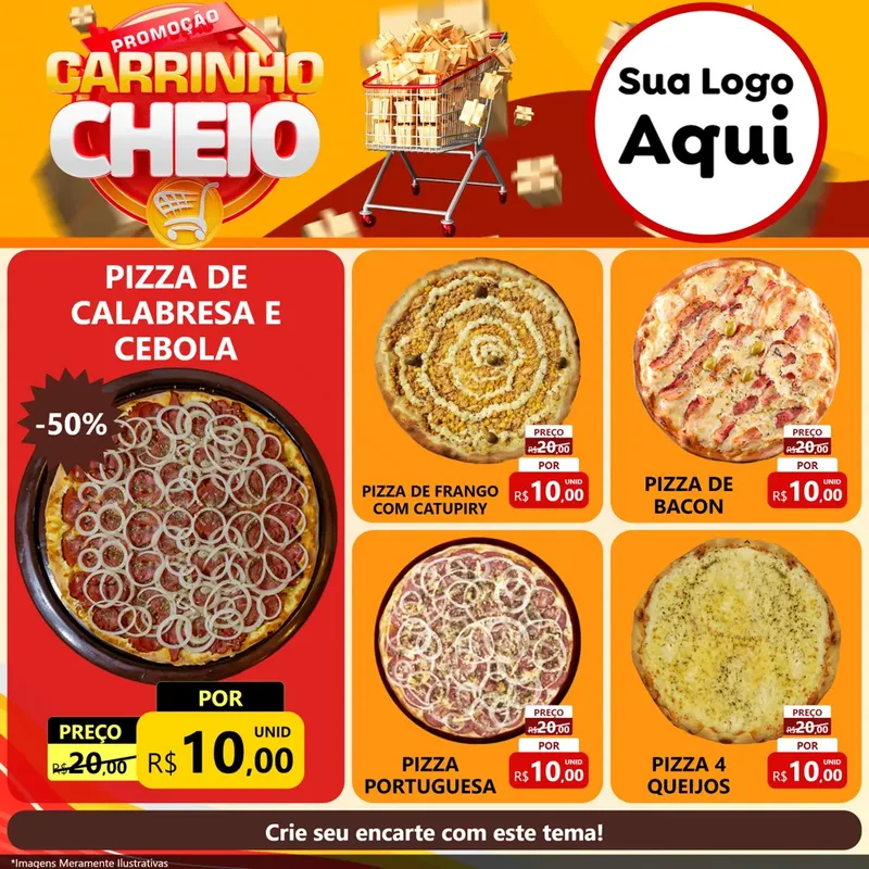 Modelo de Rede Social para Feed Facebook com o tema Promoção carrinho cheio para Pizzaria