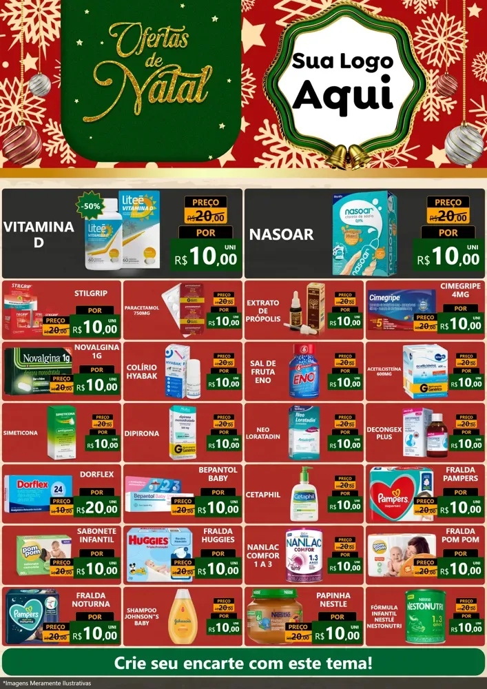 Modelo de Encarte para Encarte A4 Vertical com o tema Natal de Ofertas para Farmácia