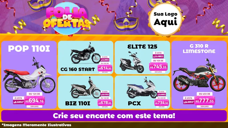 Modelo de TV para TV Horizontal com o tema Folia de Ofertas para Concessionaria de Motos