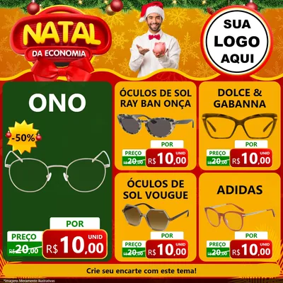 Modelo de Rede Social para Feed Facebook com o tema Natal da Economia para Óticas