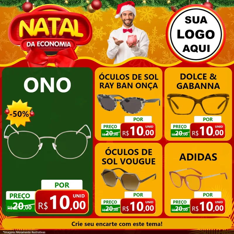 Modelo de Rede Social para Feed Facebook com o tema Natal da Economia para Óticas