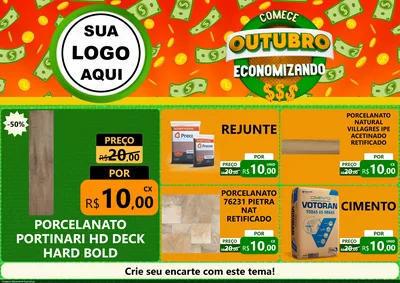Modelo de Encarte para Encarte A4 Horizontal com o tema Comece Outubro Economizando para Pisos e revestimentos