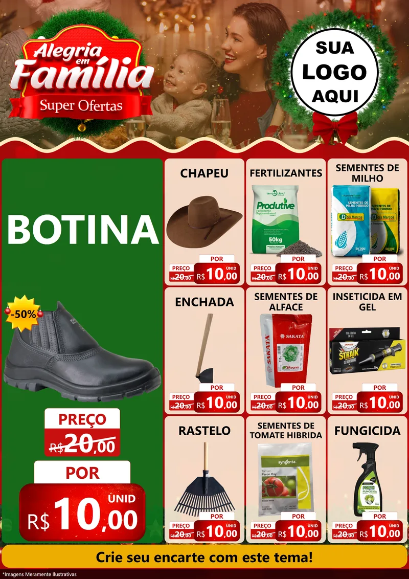 Modelo de Encarte para Encarte A4 Vertical com o tema Alegria Em Família - Super Ofertas para Agropecuária