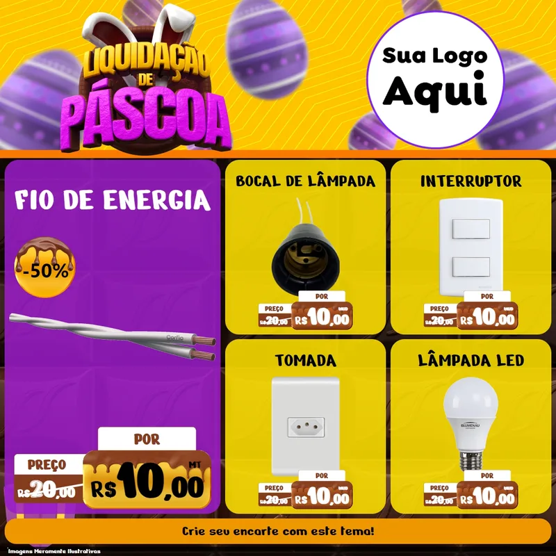 Modelo de Rede Social para Feed Facebook com o tema Liquidação de Páscoa para Materiais Elétricos